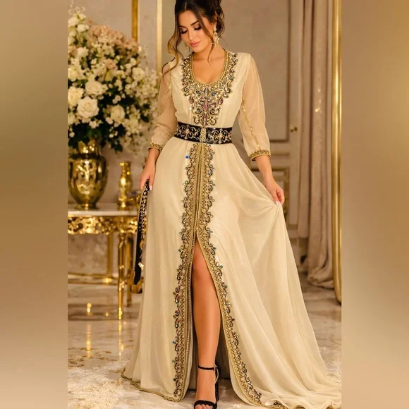 Moroccan kaftan Designer Hand Work Dubai Embroidered Georgette Stylish Maxi . - Picture 2 of 9